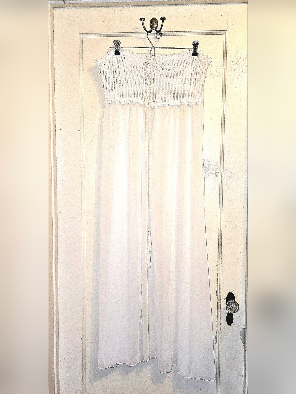 White Lace-Up Crochet Bodice Sheer Cover Large